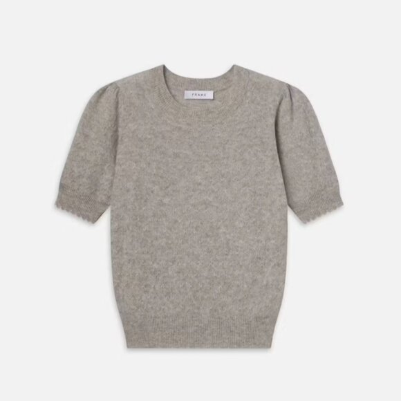 Pointelle Puff Sleeve Sweater ~ Light Heather Grey